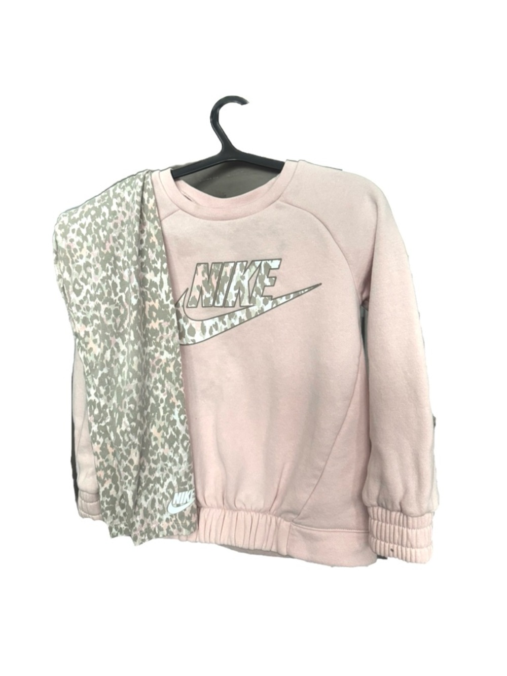 Nike Pink Girls' Crewneck Sweatshirt with Leopard Accent Leggings